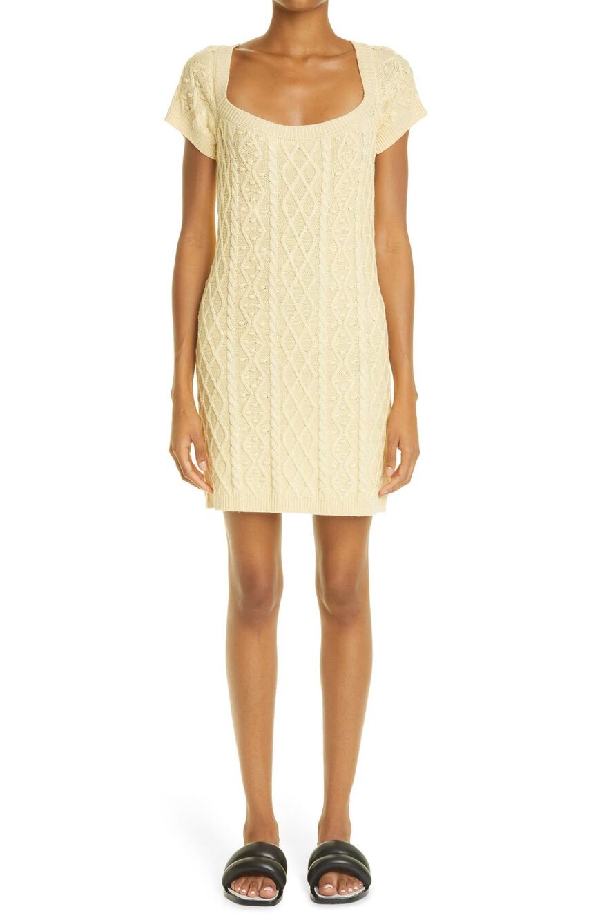 NWT LOULOU Studio Koss Silk & Linen Cable Knit Stretch Sweater Dress Size XS